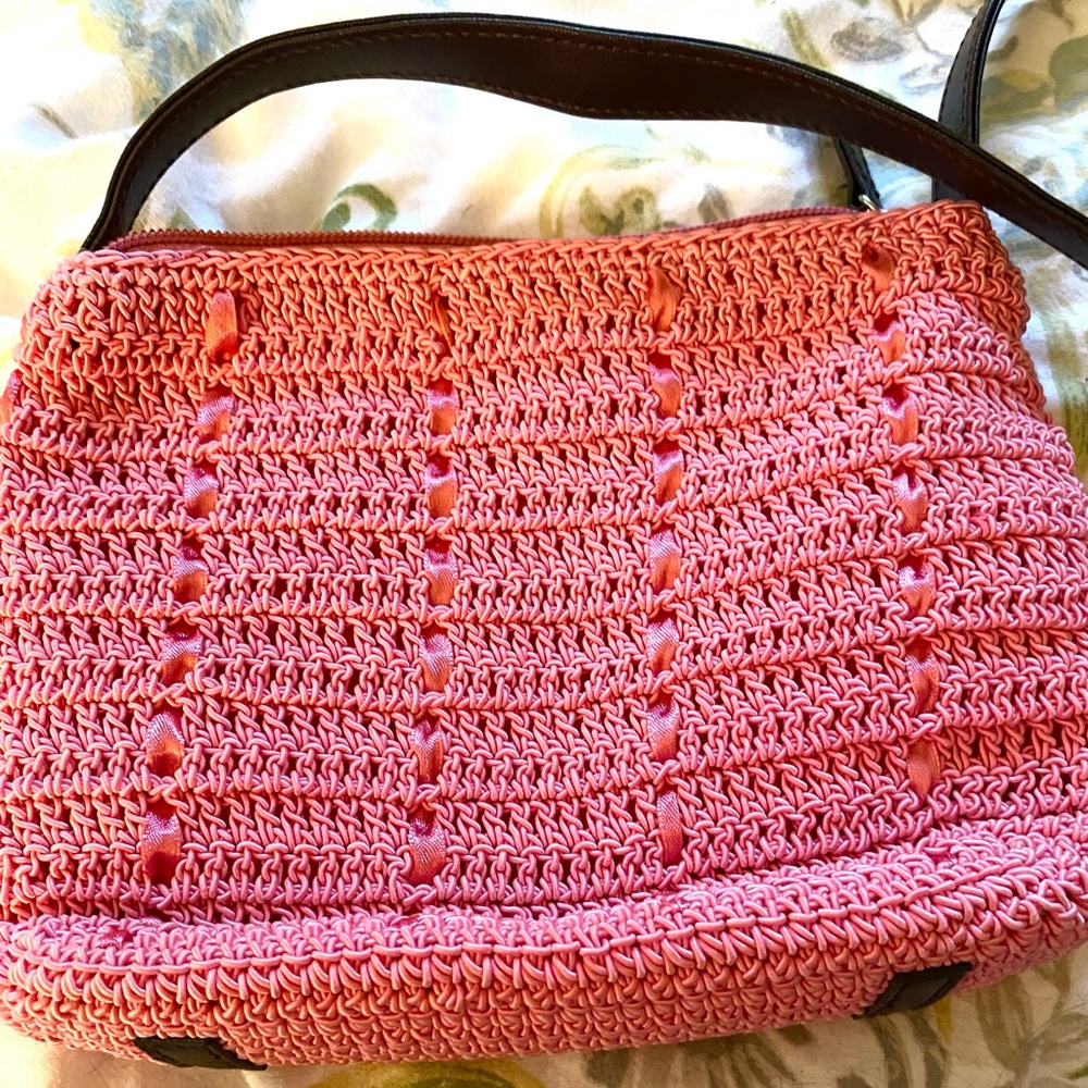 Pink Textured Villager by Liz Claiborne Shoulder bag with Leather Handle
